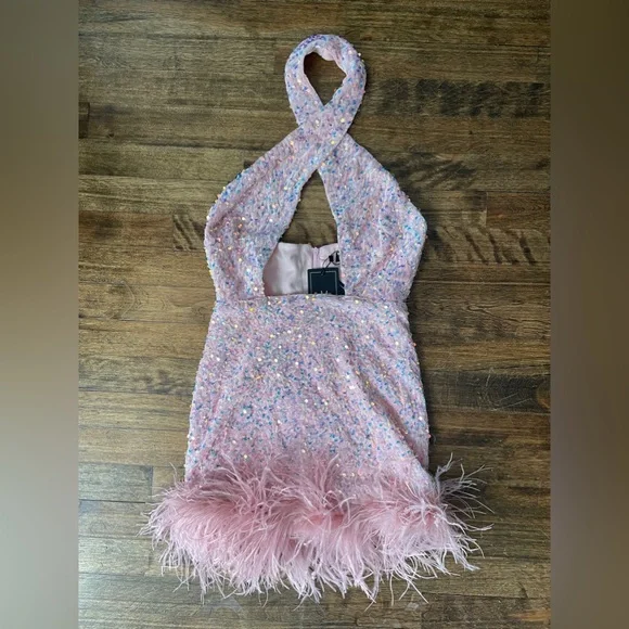 dressmezee Dresses Dressmezee Kady Sequin Fearher Mini Size Xs